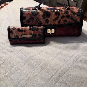 Brahmin Snake Print Satchel and Wallet Set - Black and Brown